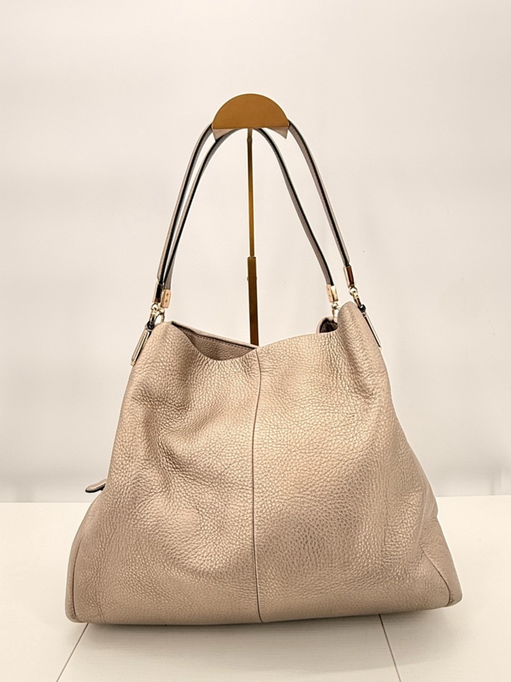 COACH Madison Phoebe Pebbled Leather Hobo Metallic Gray Shoulder Bag Large